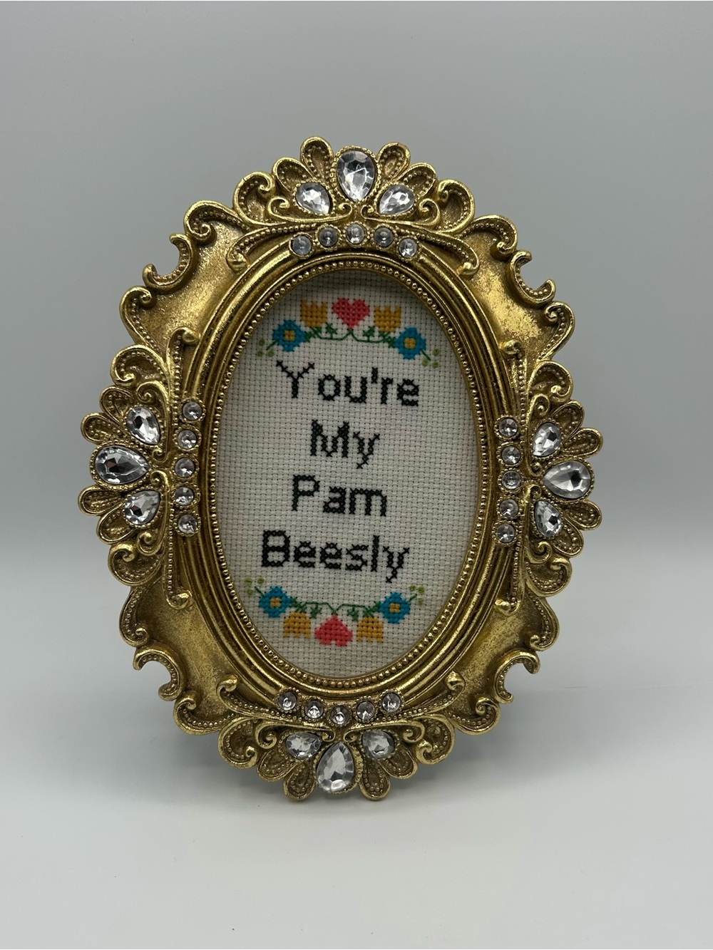 “You’re My Pam Beesly” Handmade Cross Stitch Framed -The Office TV Show Fan Art